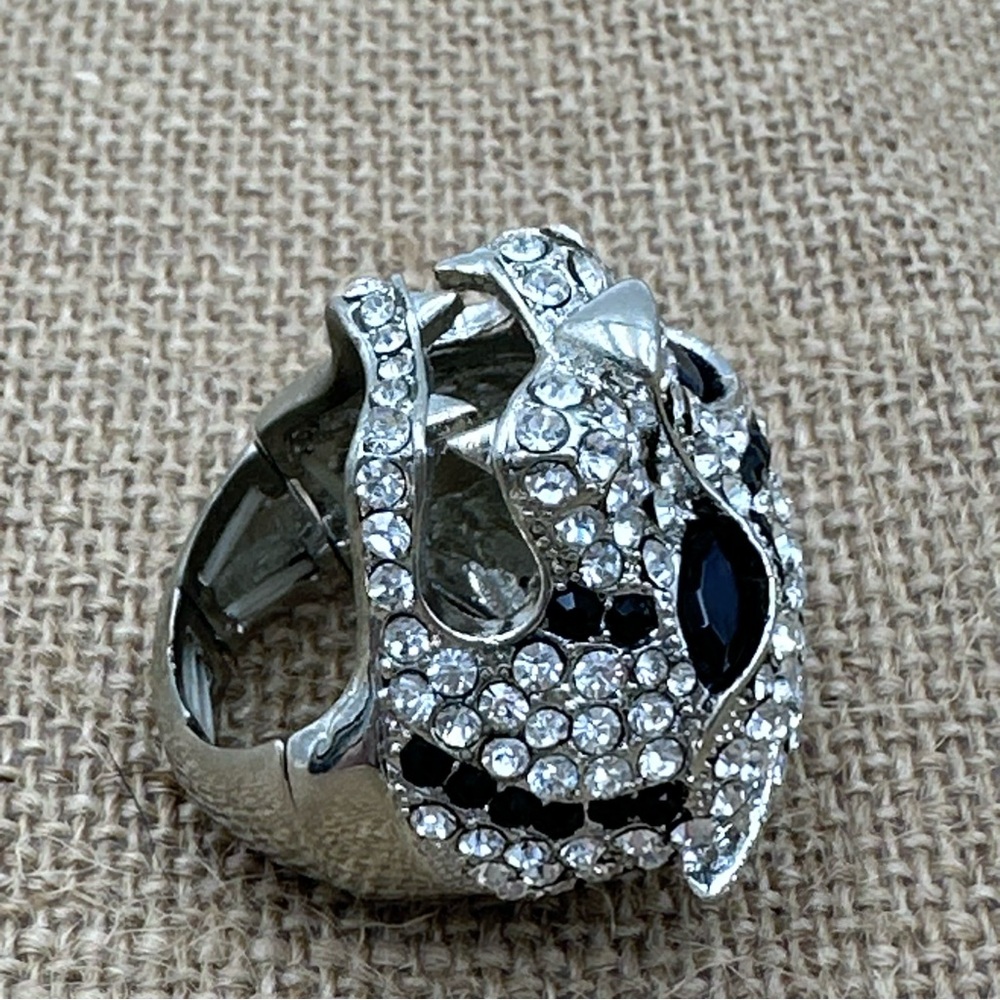 Large Tiger Face Rhinestone Cocktail Stretch Ring - Picture 6 of 7